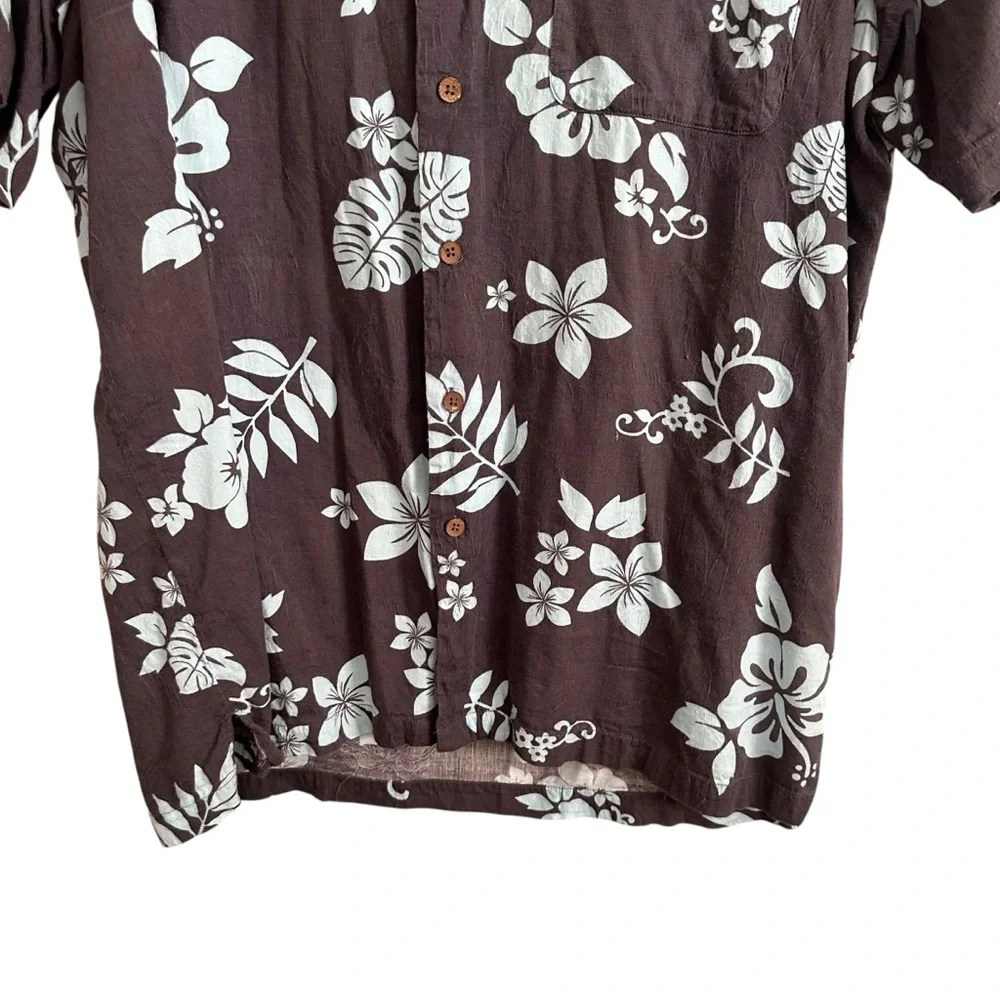 Milano Bay Gray and Blue Floral Hawaiian Button Up Cotton Blend Shirt Size XL - Picture 3 of 7